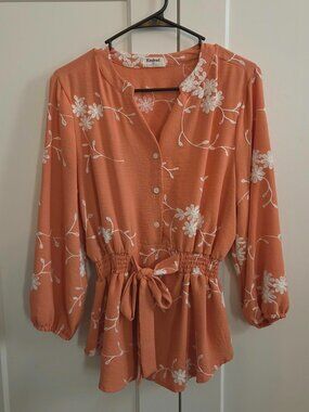 Kindred Boho Embroidered Floral Peplum Blouse — Size XL